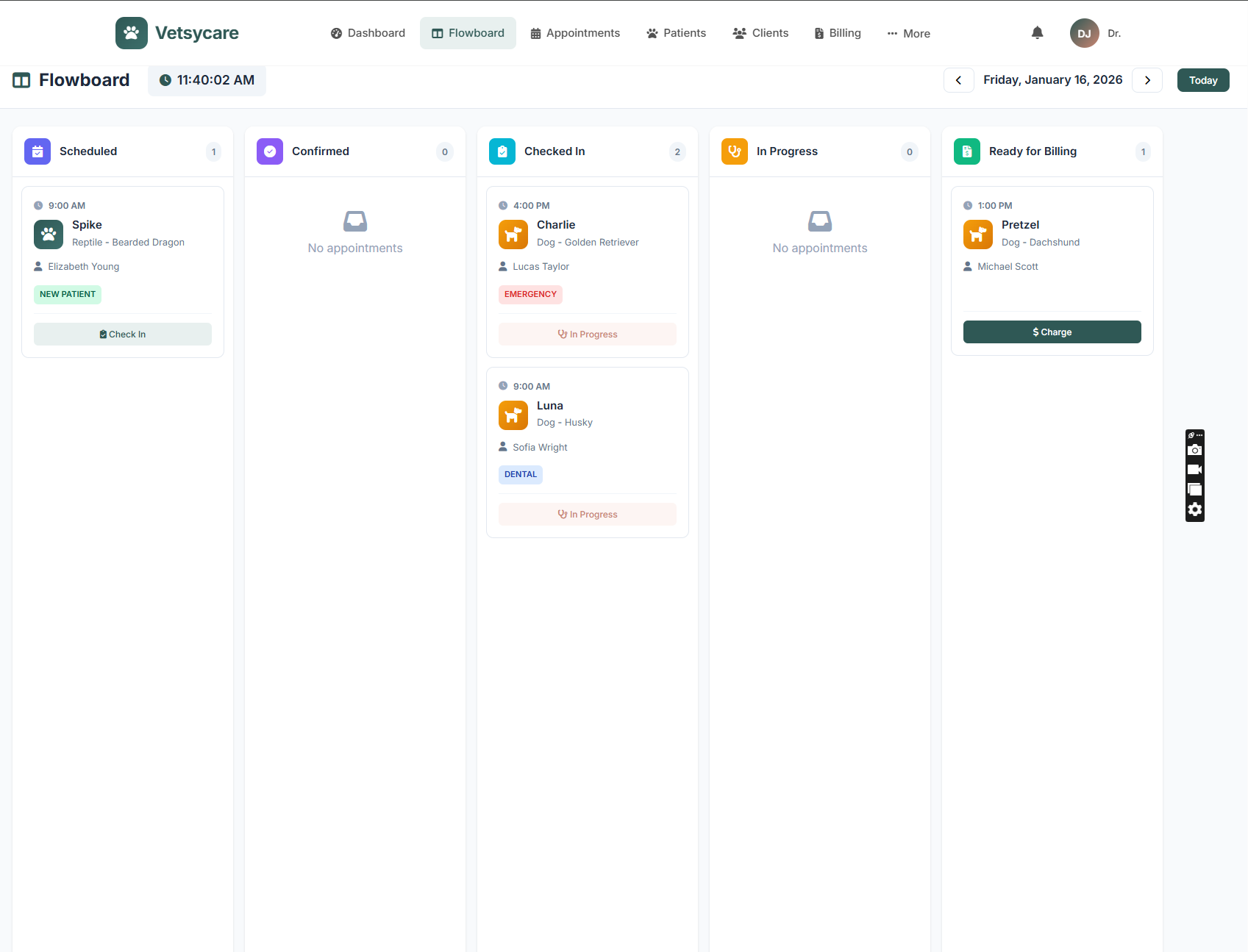 Veterinary clinic flowboard